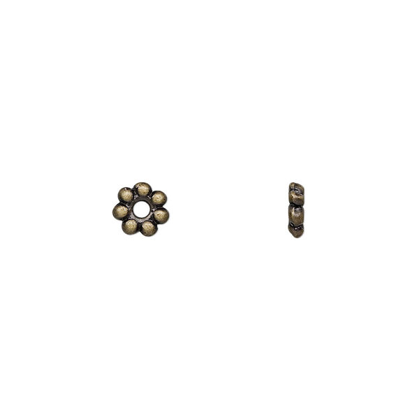 Bead, antique brass-finished "pewter" (zinc-based alloy), 6x2mm rondelle with dots. Sold per pkg of 24. image number 0