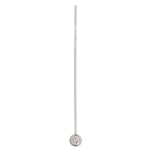 Head pin, cubic zirconia and rhodium-plated sterling silver, clear, 2-1/4 inches with 4mm faceted round, 20 gauge. Sold per pkg of 2.