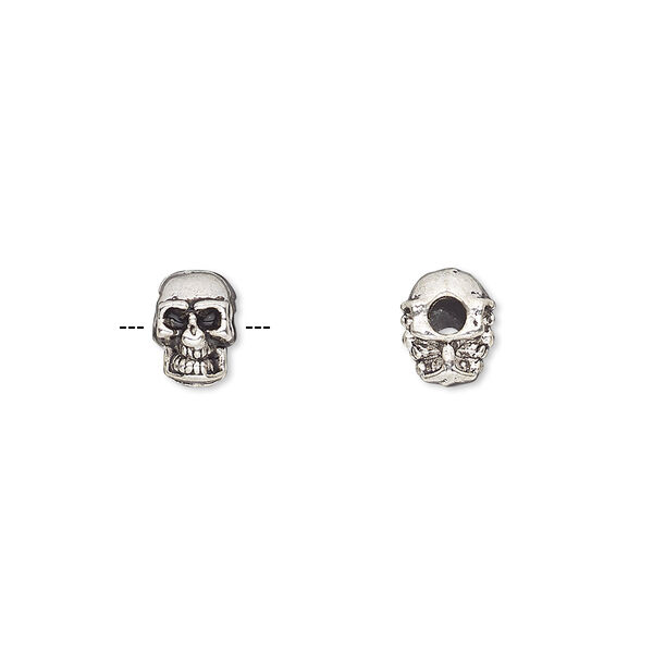 Bead, antique silver-finished "pewter" (zinc-based alloy), 8x5mm double-sided skull. Sold per pkg of 50. image number 0