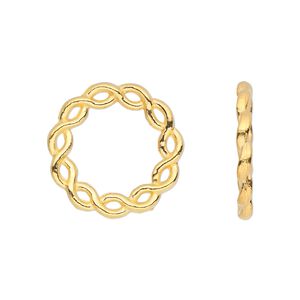Component, gold-finished "pewter" (zinc-based alloy), 20mm double-sided donut with twisted rope design. Sold per pkg of 20.
