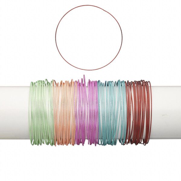 Bracelet, bangle, steel, jewel tones, 1mm wide, 8-1/2 inches. Sold per pkg of 100. image number 0