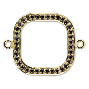 Link, black spinel (natural) and gold-finished sterling silver, 20mm single-sided open square. Sold individually.