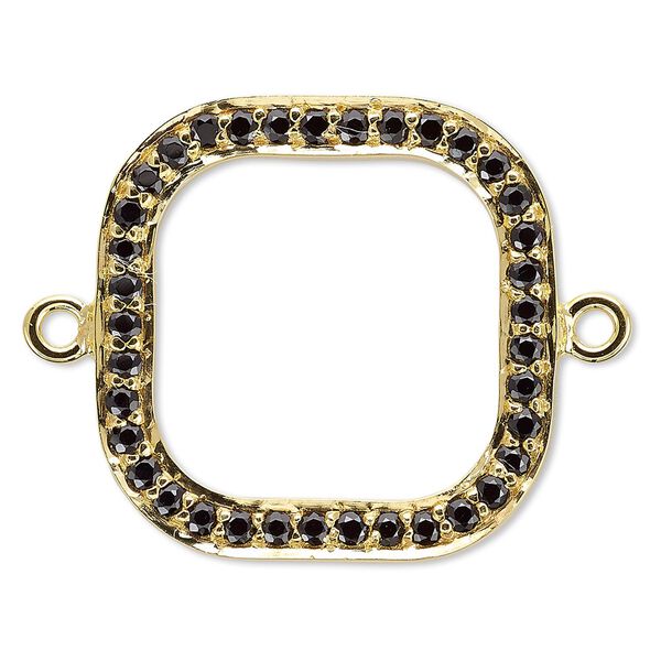 Link, black spinel (natural) and gold-finished sterling silver, 20mm single-sided open square. Sold individually. image number 0