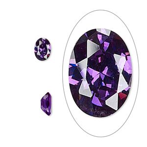 Gem, cubic zirconia, amethyst purple, 7x5mm faceted oval, Mohs hardness 8-1/2. Sold per pkg of 2.