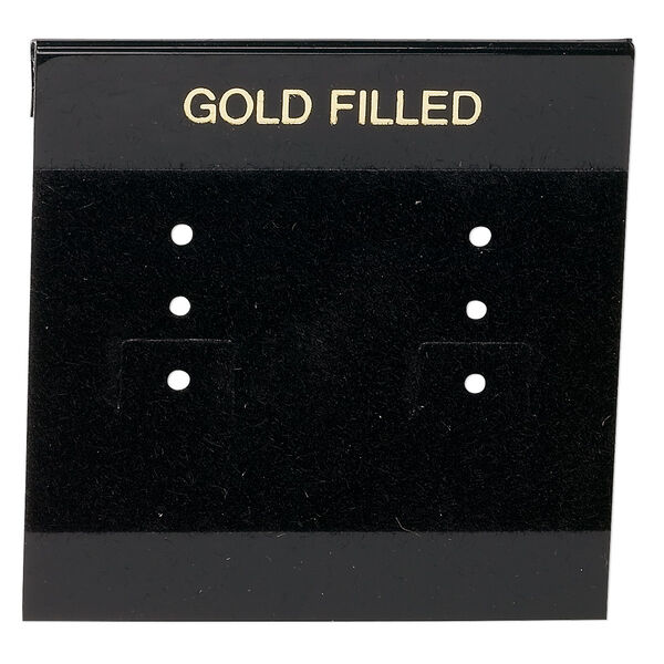 Earring card, flocked plastic, black and gold, 2x2-inch square with "GOLD FILLED." Sold per pkg of 100. image number 0