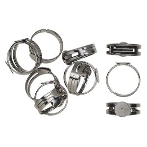 Ring, gunmetal-finished brass, adjustable with 9mm round flat pad setting. Sold per pkg of 12.