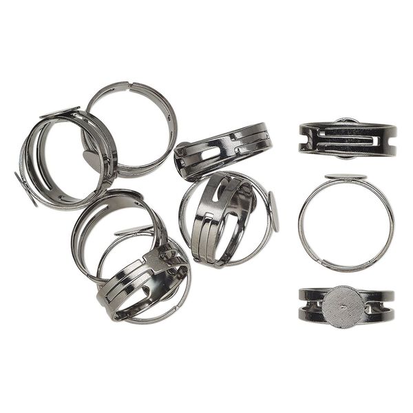 Ring, gunmetal-finished brass, adjustable with 9mm round flat pad setting. Sold per pkg of 12. image number 0