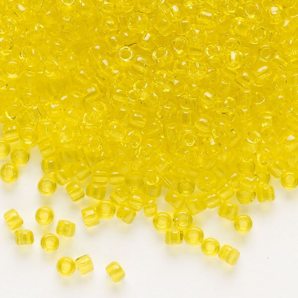 Seed bead, Dyna-Mites™, glass, transparent yellow, #8 round. Sold per 40-gram pkg. image number 0