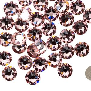 Flat back 12pk light rose foil back, Crystal Passions® 7.07-7.27mm rose round SS34 2088