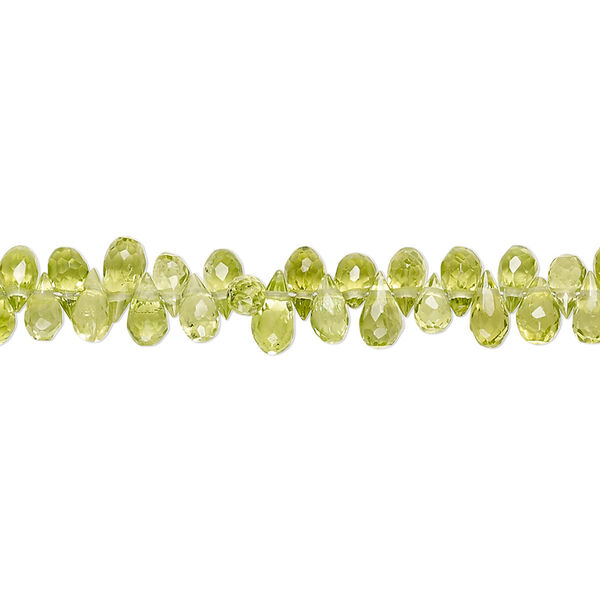 Peridot 1pkg1, hand-cut top-drilled faceted teardrop bead natural B+ grade, 8 inch 4x3mm-7x4mm image number 0