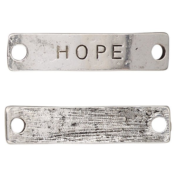 Link, antique silver-finished "pewter" (zinc-based alloy), 41x9.5mm single-sided curved flat rectangle with "HOPE." Sold per pkg of 2. image number 0