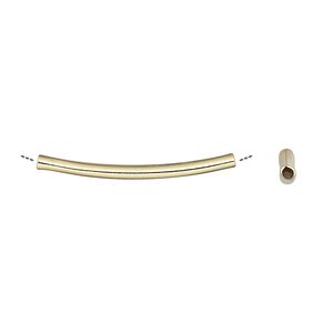 Bead, gold-plated brass, 26x2mm curved tube. Sold per pkg of 20.