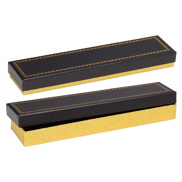 Box, paper and velvet, black and gold, 8-1/8 x 1-7/8 x 7/8 inch rectangle. Sold per pkg of 6. image number 0