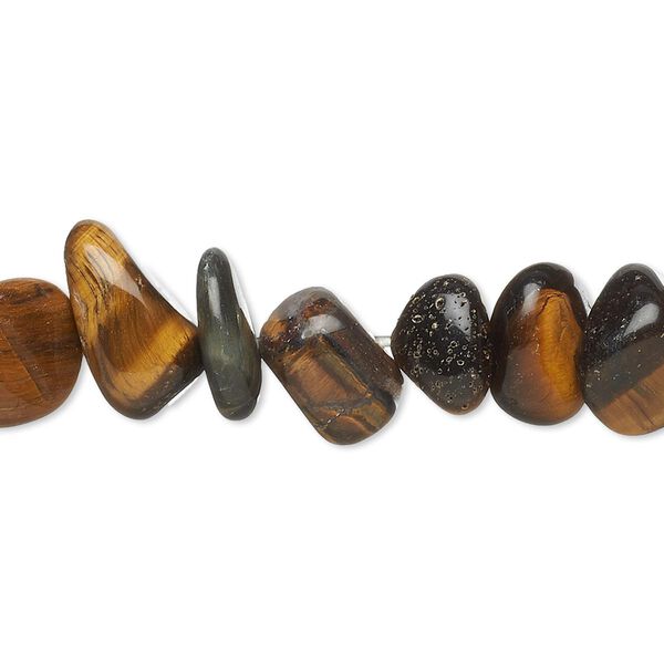 Bead, tigereye (natural), large chip and small to extra-large pebble, Mohs hardness 7. Sold per 15-1/2" to 16" strand. image number 0