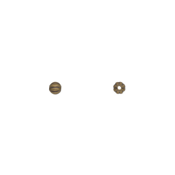 Bead, antique gold-plated brass, 3mm corrugated round. Sold per pkg of 100. image number 0