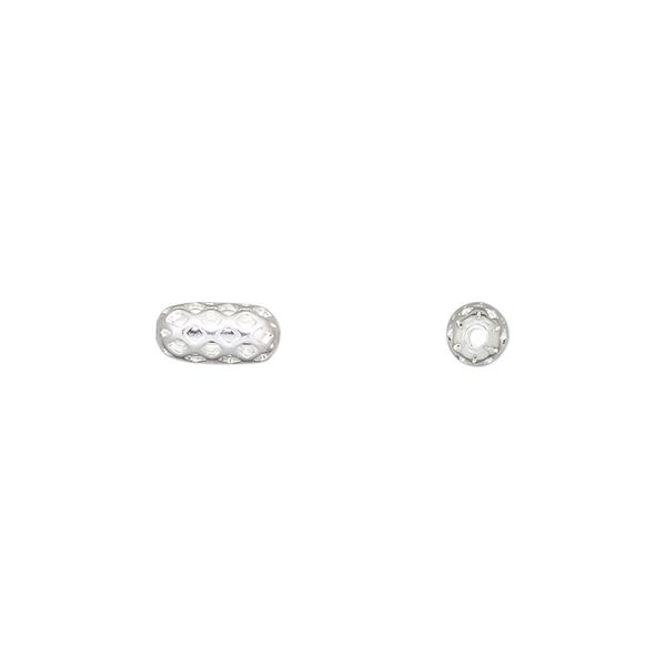 Bead, silver-plated brass, 8x4mm weave capsule. Sold per pkg of 100. image number 0