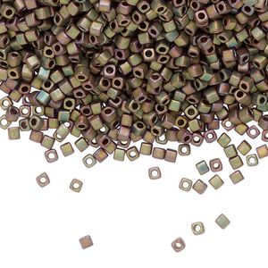 Seed bead, Miyuki, glass, pkg/25g, 1.8mm square, opaque iris matte khaki, (SB-2035).
