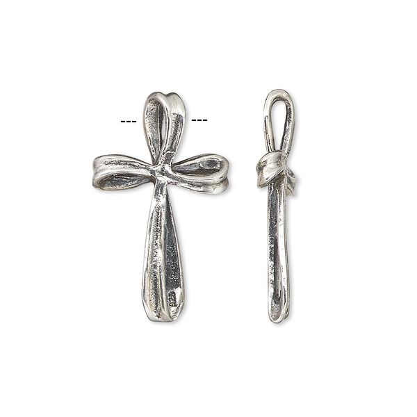 Pendant, antiqued sterling silver, 25x14mm ribbon cross. Sold individually. image number 0
