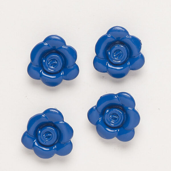 Charm, "pewter" (zinc-based alloy) and enamel, dark blue, 13-14mm flower with hidden loop. Sold per pkg of 4. image number 0