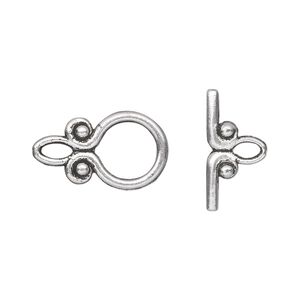 Clasp toggle 1pkg20 silver-plated "pewter" (zinc alloy), 15x12mm double-sided fancy, antique 1-strand