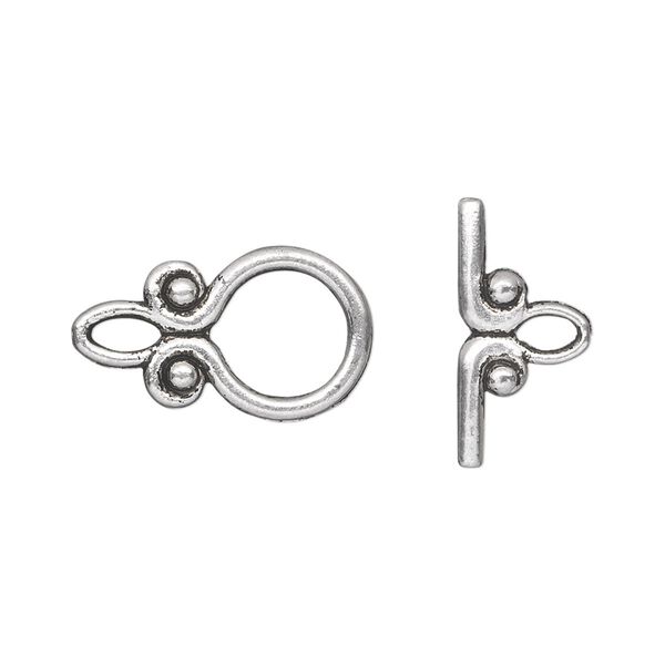 Clasp toggle 1pkg20 silver-plated "pewter" (zinc alloy), 15x12mm double-sided fancy, antique 1-strand image number 0