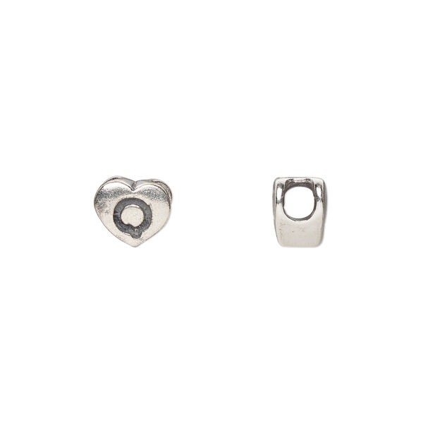 Bead, sterling silver, 7.5x7mm heart with alphabet letter "Q." Sold individually. image number 0