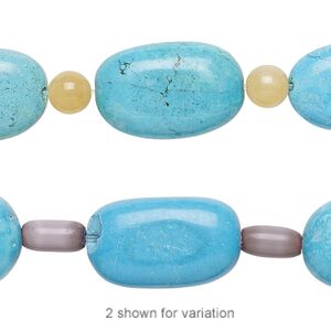 Bead mix, "turquoise" (imitation) resin / multi-gemstone (natural / dyed) / glass, multicolored, 5mm-22x16mm mixed shape. Sold per pkg of 7.