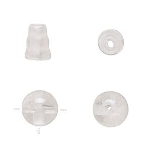 Quartz crystal 2pkg2, T-drilled round / cone bead natural 10mm / 9x7mm