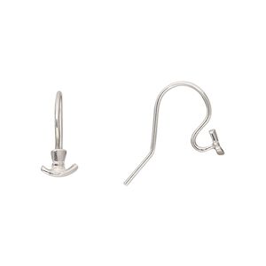Ear wire fishhook 1pkg2 Amoracast® sterling silver, 13mm / 6.5x4.5mm top hat / open loop, 20 gauge 1 pair