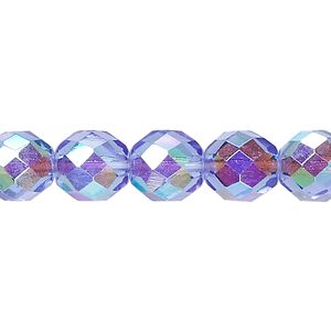 Bead, Czech fire-polished glass, blue AB, 10mm faceted round. Sold per 15-1/2" to 16" strand.