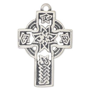 Focal, antiqued sterling silver, 38x27mm Celtic cross. Sold individually.