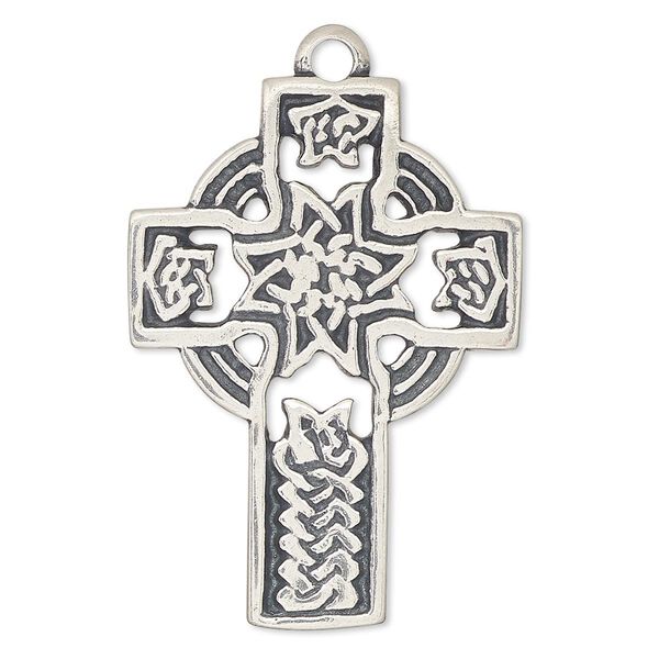 Focal, antiqued sterling silver, 38x27mm Celtic cross. Sold individually. image number 0