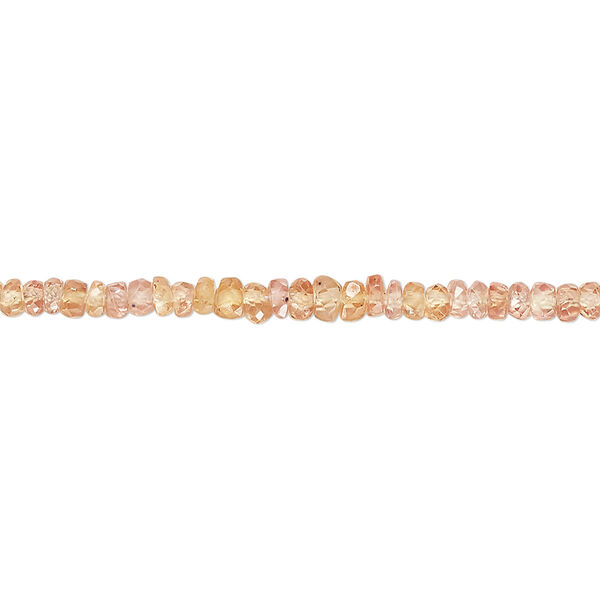 Bead, champagne sapphire (heated), 2x1mm-3.5x2mm hand-cut faceted rondelle, B grade, Mohs hardness 9. Sold per 8-inch strand, approximately 150 beads. image number 0