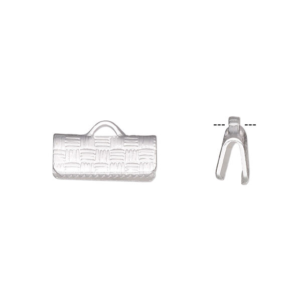 Ribbon crimp end, silver-plated brass, 13x6mm textured rectangle. Sold per pkg of 10. image number 0