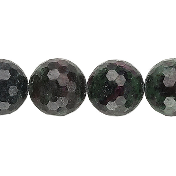 Bead, ruby in zoisite (natural), 13-14mm faceted round, C grade, Mohs hardness 6 to 7. Sold per 15" to 16" strand. image number 0