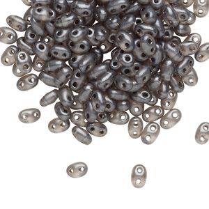 Seed bead, Preciosa Twin™ Czech glass, pkg/50g, 5x2.5mm oval, translucent grey terra pearl clear, (08349).