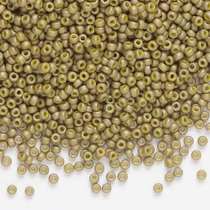 Seed bead, Miyuki, 1pkg25g, glass, #11 rocaille, opaque matte rainbow light olive (RR-2033)