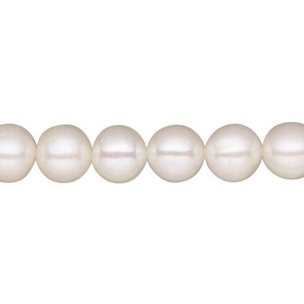 Pearl, White Lotus™, cultured freshwater (bleached), white, 8-9mm potato, C grade, Mohs hardness 2-1/2 to 4. Sold per 15-1/2 to 16-inch strand. image number 0