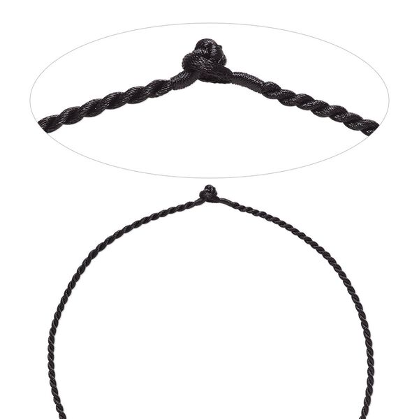 Necklace cord, satin-finished nylon, black, 2.3mm-2.6mm smooth twisted, 18 inches with knot closure. Sold per pkg of 2. image number 0