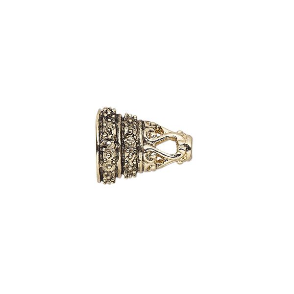 Cone, antique gold-finished bronze, 14.5x11.5mm textured, 8.5mm inside diameter. Sold individually. image number 0