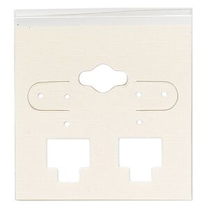 Earring card, PVC plastic and paper, transparent clear and opaque tan, 2x2 inch square. Sold per pkg of 100.