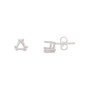 Earstud 1pkg2 Sure-Set™ sterling silver, 6mm triangle pre-notched 6-prong basket-style setting / earnuts, 1 pair