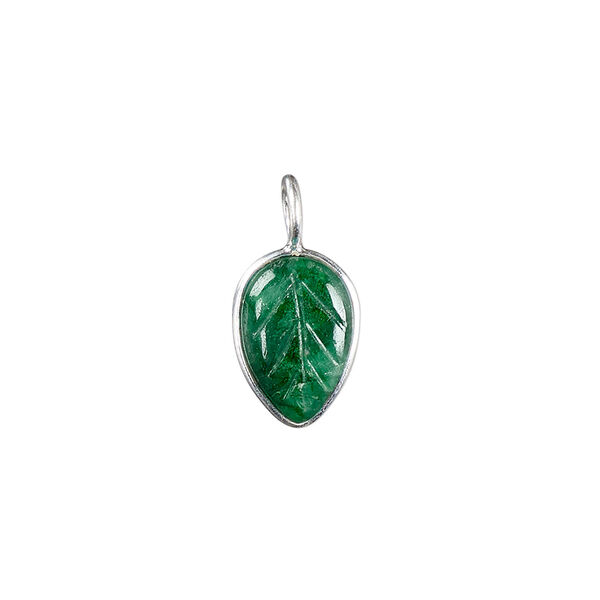 Drop 1pkg1 sterling silver and green agate (dyed), 14x9.5mm 2sided carved leaf. image number 0