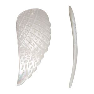 Focal, trochus shell (natural), 50x24mm-52x26mm single-sided hand-cut carved wing, Mohs hardness 3-1/2. Sold individually.