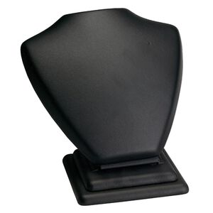 Display, necklace, leatherette, black, 6 x 5-3/4 x 5-3/4 inches. Sold individually.