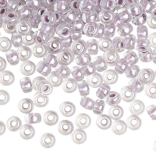 Seed bead, Miyuki, glass, pkg/25g, #6 rocaille, translucent lavender-lined pearlized crystal clear, (RR-4612). image number 0