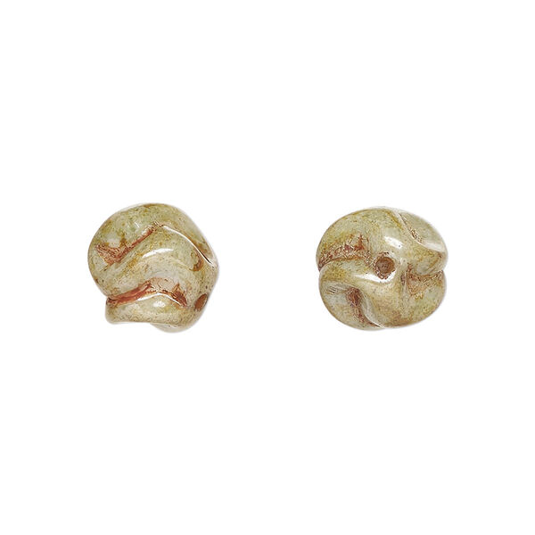 Bead, Czech pressed glass, light green granite, 11mm bumpy round. Sold per 15" to 16" strand. image number 0