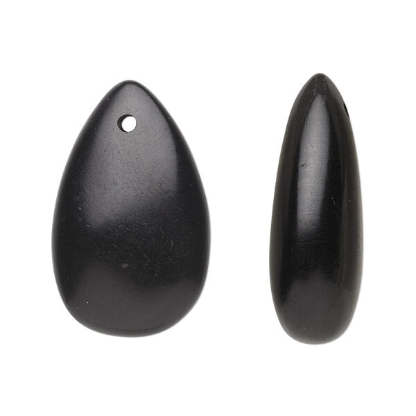 Jet 1pkg2, hand-cut top-drilled puffed teardrop bead natural B grade, 27x17mm-30x19mm image number 0