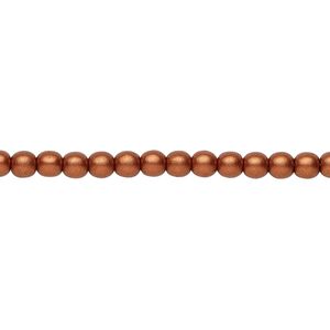 Bead, Czech glass druk, opaque satin copper, 4mm round. Sold per 15-1/2" to 16" strand.