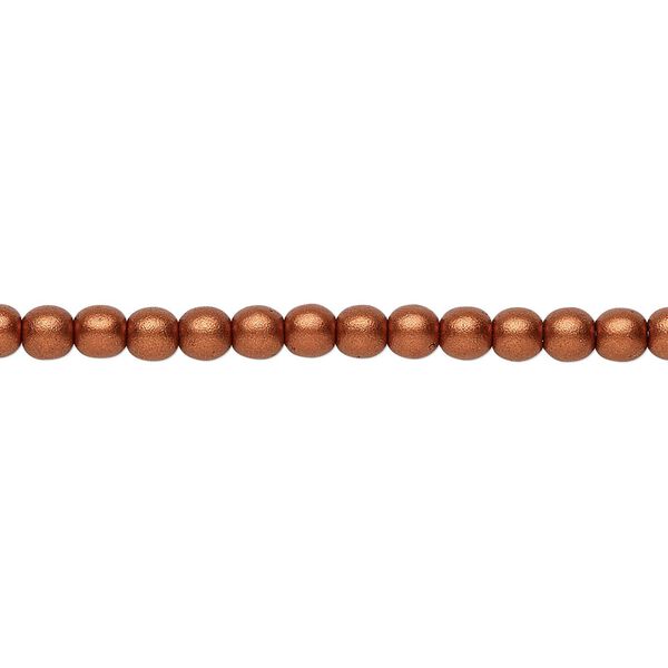 Bead, Czech glass druk, opaque satin copper, 4mm round. Sold per 15-1/2" to 16" strand. image number 0